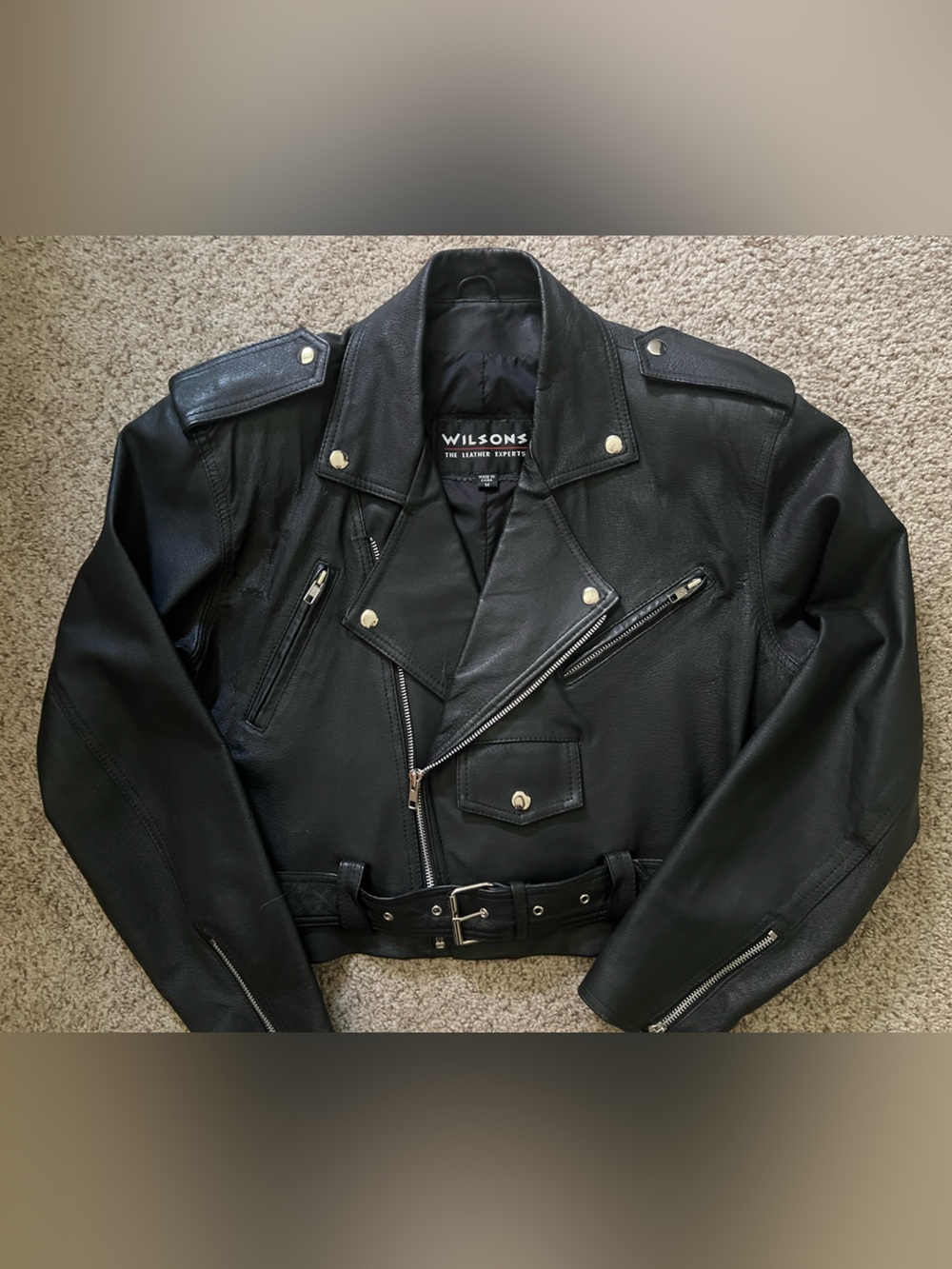 NWOT Vintage Wilson Black Cropped Leather Moto Jacket Y2K 80s - Picture 3 of 14